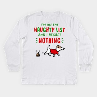 On The Naughty List Dog Funny Christmas Pooping Dog Kids Long Sleeve T-Shirt